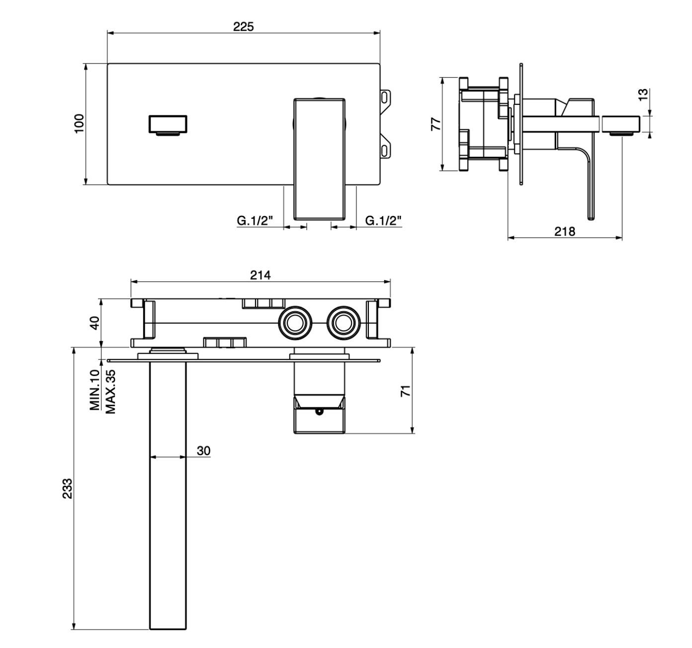 Настенный смеситель для раковины с пластиной GATTONI Kubik ARCH-00014580 - Вид №2