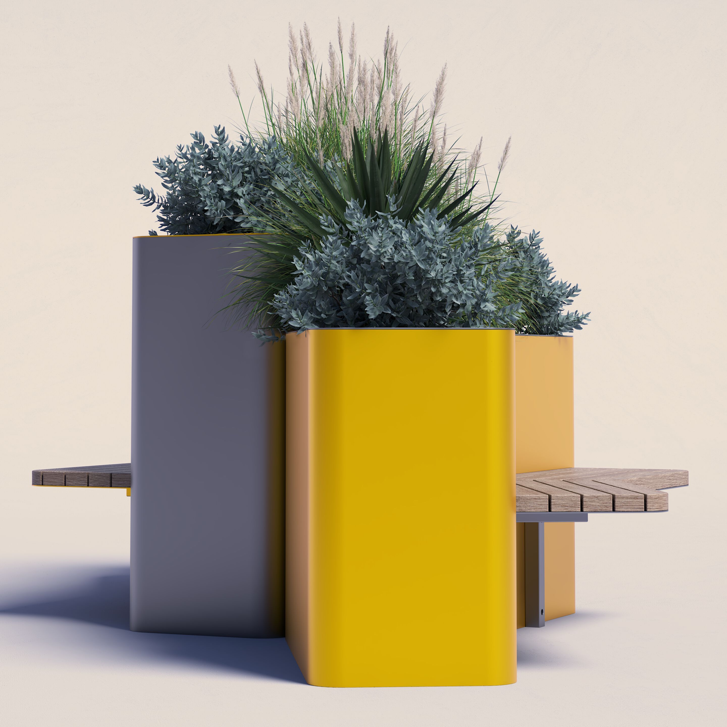 Модульная скамейка из стали и дерева со встроенным плантатором CITYSì COMMA ARCH-00064282 - Вид №2