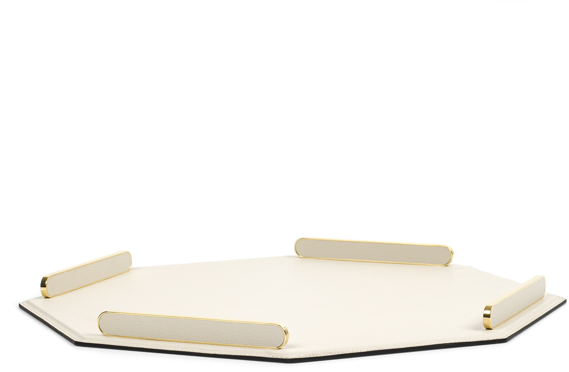 Восьмиугольный поднос Este - 33X33 см / металл-финиш_вороненая-латунь / зерненая кожа_кремовый