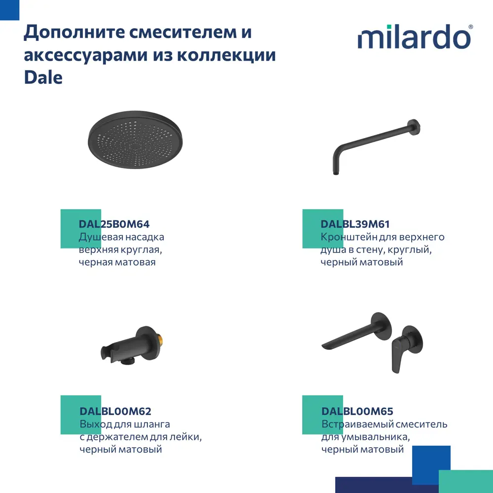 Смеситель для душа MILARDO Dale со скрытым монтажом в матовом черном цвете 89349213 STLM-1496667 - Вид №4