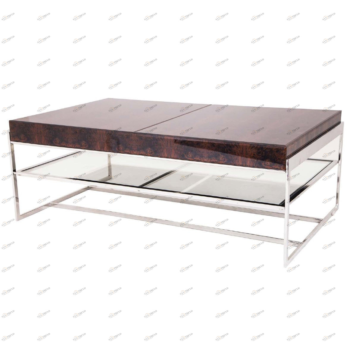 Журнальный столик прямоугольный коричневый со стеклянной полкой Burnett PUSHA PUSHA 062900 Коричневый 