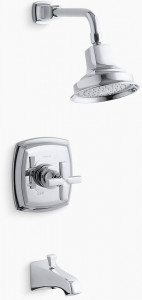 KOHLER Комплект Margaux Rite-Temp для ванны и душа с поперечной ручкой и изливом NPT, клапан в комплект не входит K-TS16225-3-CP