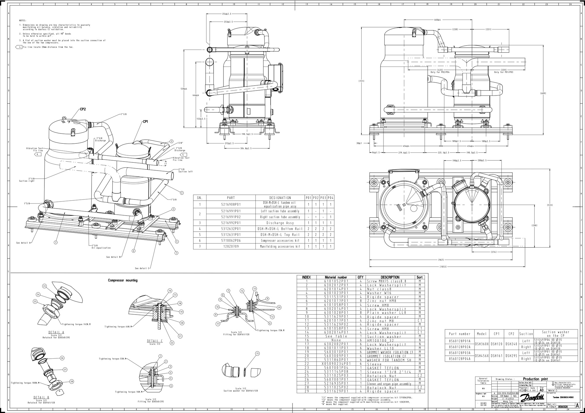 Danfoss DSH — Герметичные спиральные компрессоры, R410A DSH600A4ABA Компрессор спиральный 120H1379  - Вид №13