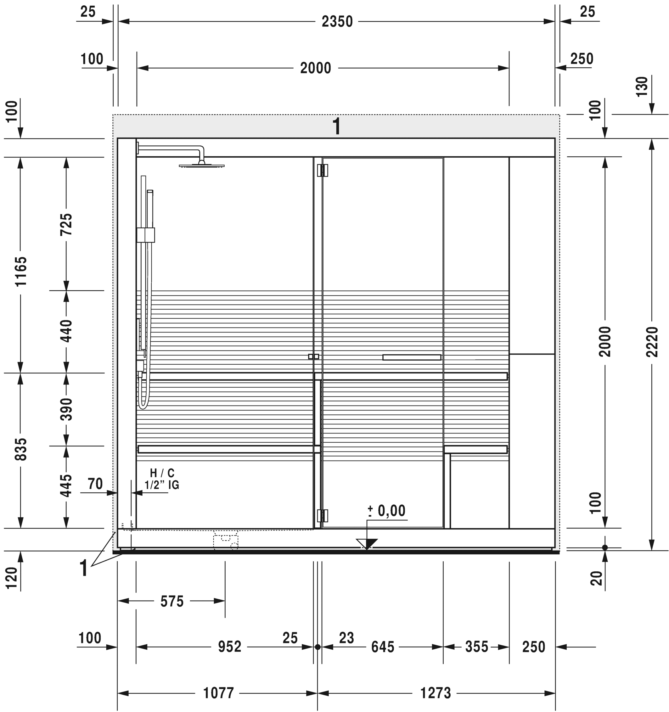 750313002011000 Сауна Inipi Ama, пристенный и угловой вариант Inipi #7503 2350 x 2205 x 2220 мм
Исполнение: американский орех (нат.шпон) Белый глянцевый декор Duravit  - Вид №8