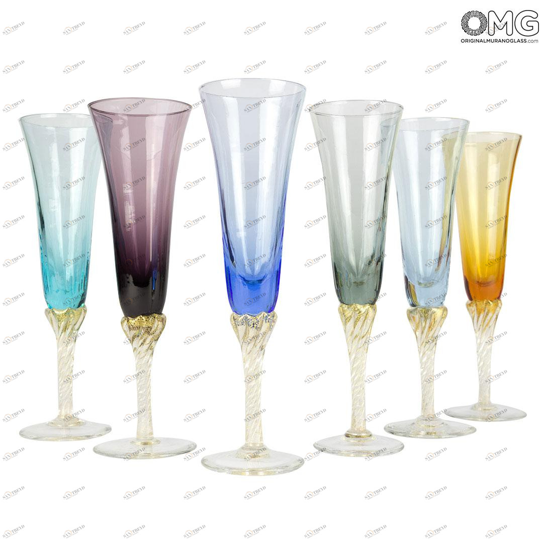2785 ORIGINALMURANOGLASS Набор из 6 бокалов-флюте - дутое стекло - Original Murano Glass OMG 6 см 