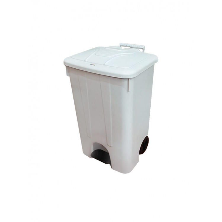 50039 white TELKAR Контейнер мусорный на колесах с педалью и крышкой для сбора, хранения и транспортировки отходов 85 л. Белый 