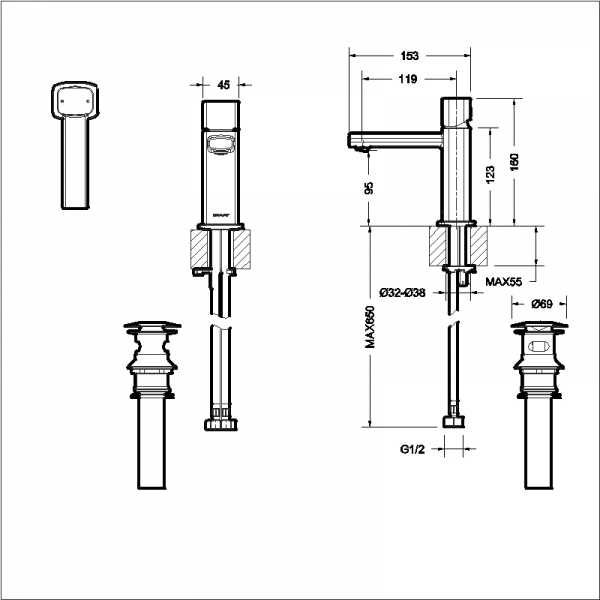 Смеситель для умывальника RAEL F199153C bravat - Вид №1