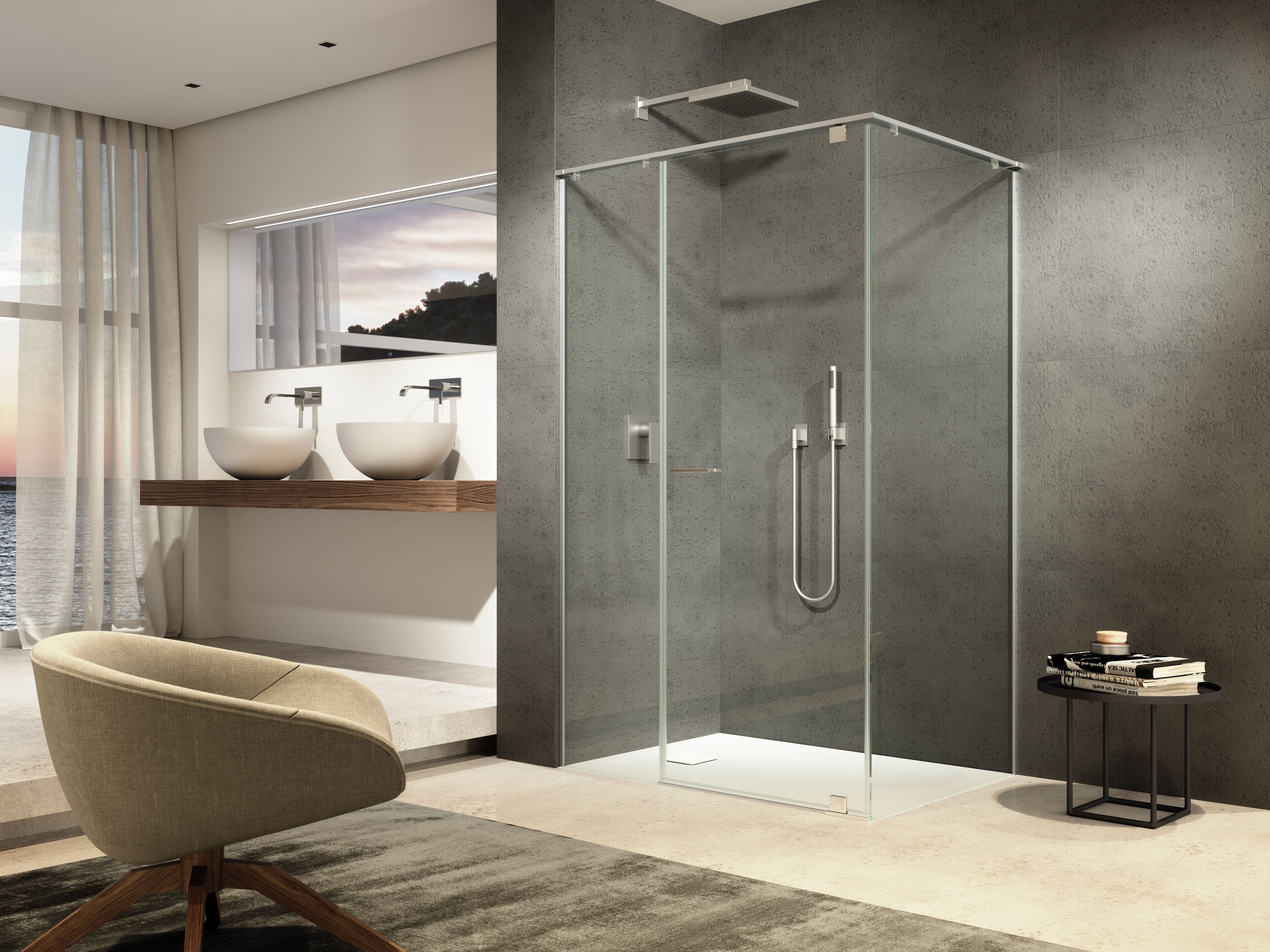 Стеклянная угловая душевая кабина с распашной дверью Provex Industrie Iunix ARCH-00144972 - Вид №1