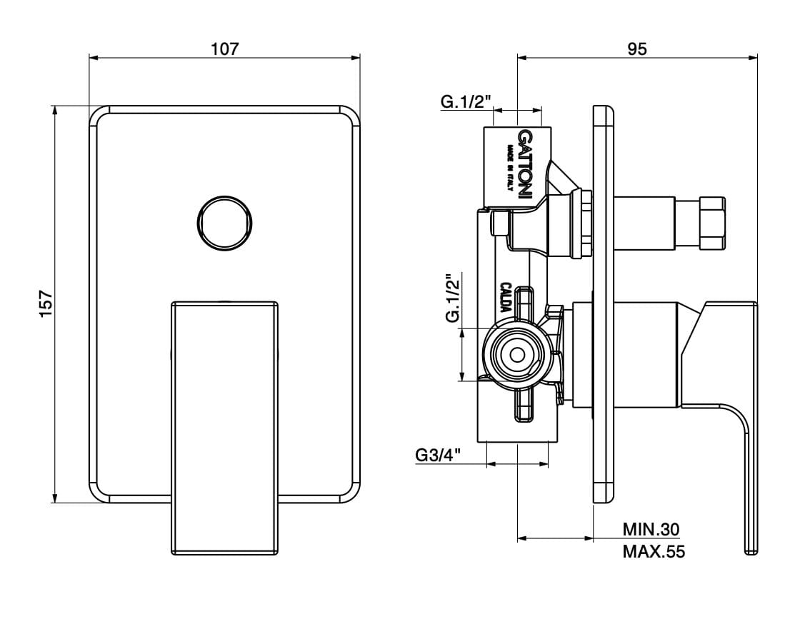 Встраиваемый смеситель для душа с переключателем GATTONI Kubik ARCH-00135373 - Вид №2