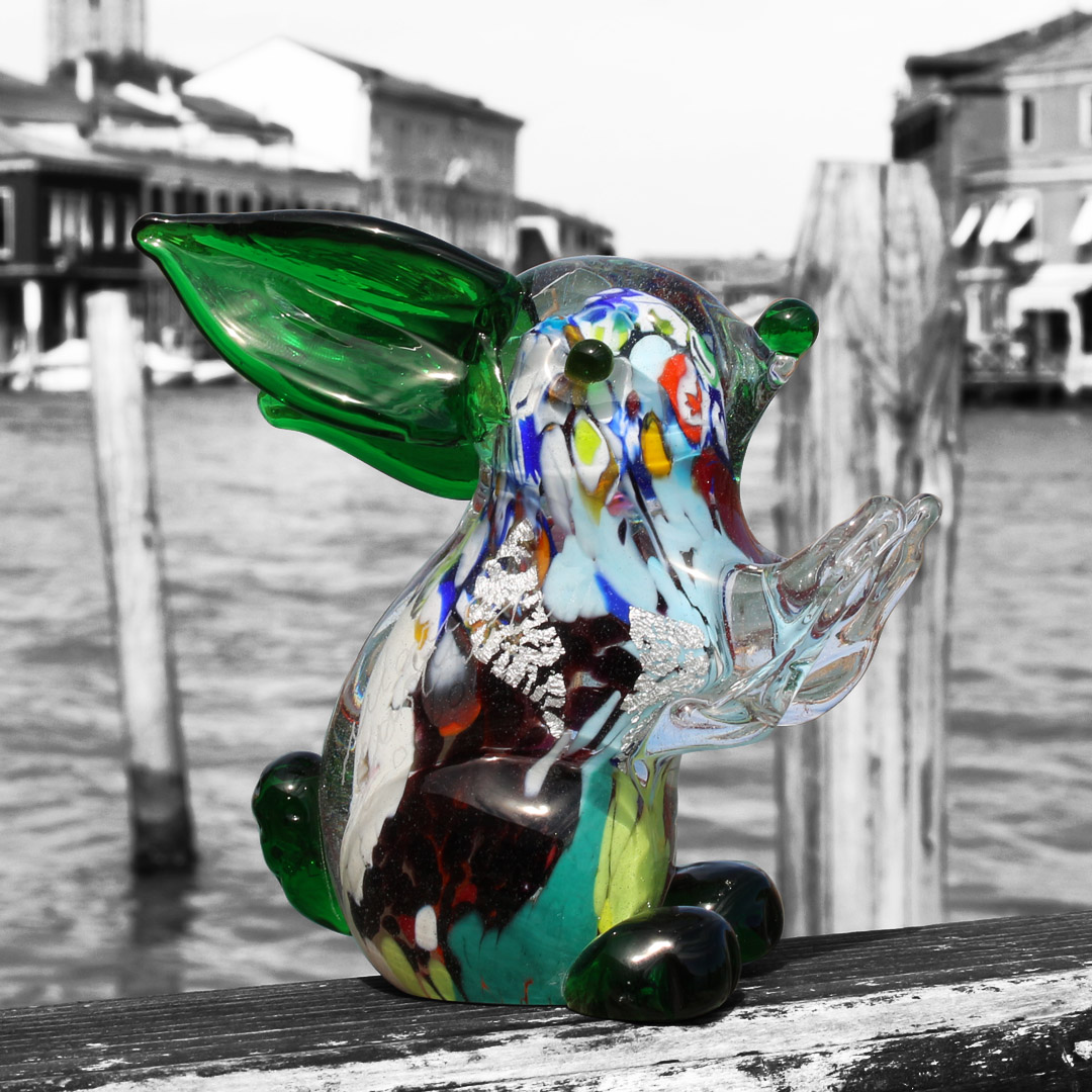 4282 ORIGINALMURANOGLASS Фигурка кролика из муранского стекла с серебром и мурринами миллефиори - OMG  см  - Вид №1