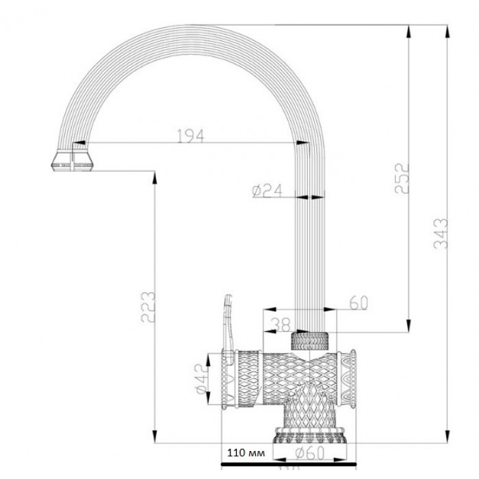 Zorg A 407K-BR бронза Смеситель для кухни Zorg 343 х 194 мм  - Вид №2
