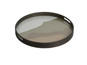 Круглый деревянный и стеклянный поднос