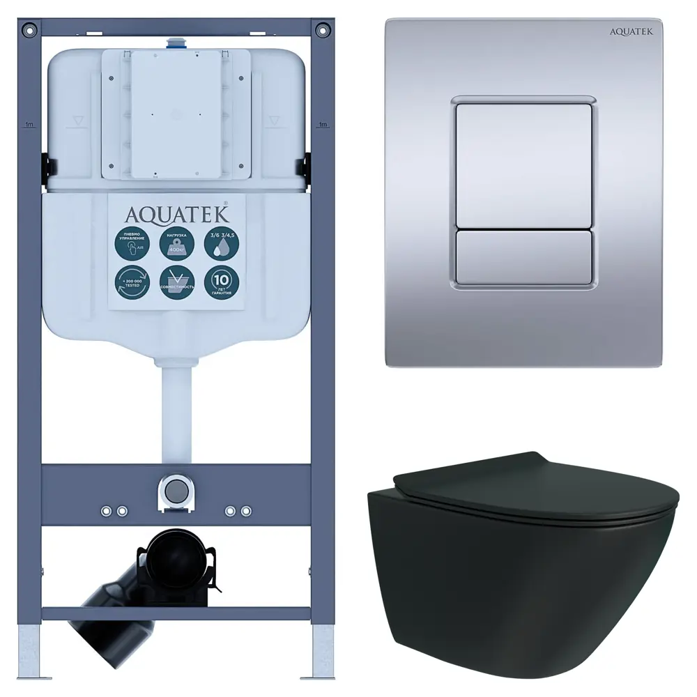 Комплект инсталляции Aquatek Pneumo N 49 с безободковым унитазом Teymi Tiko клавиша Aquatek Pnn-0000003 серая Pneumo N49 STLM-2071623