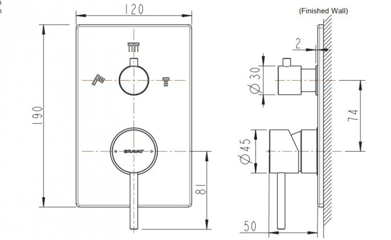 Встраиваемый смеситель 3-функц. ARC P69193C-ENG bravat - Вид №1