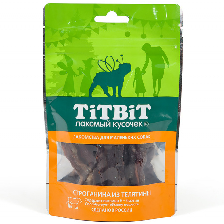 ПР0048129 Лакомство для собак Строганина из телятины для мелких пород 50г TITBIT 