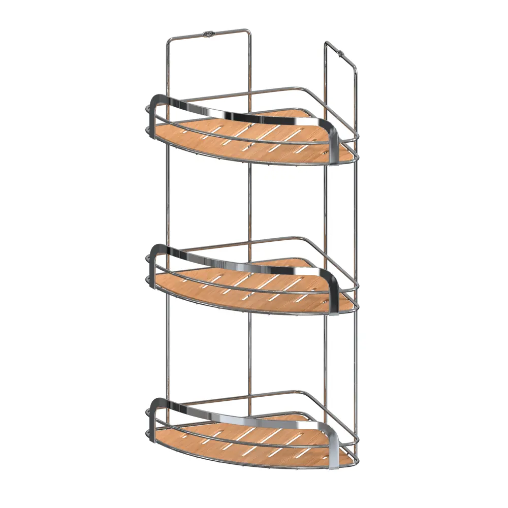 Полка для ванной угловая Wood трехъярусная цвет хром, дерево 84730511 STLM-2036485 Santreyd нет
