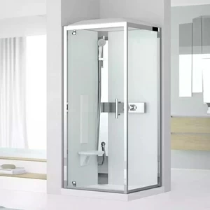 Novellini. Душевая кабина 80x80 GF80 STANDARD с низким душевым поддоном, серебристым профилем и крышей GLAX 3