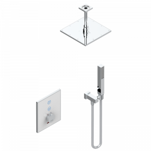 D14-6731B Комплект для душа Electrobox (включающий квадратную лейку для душа 200 х 200 мм с вертикальным держателем, ручной душ и смеситель с белой панелью, встраиваемый корпус и трансформатор) Thg-paris Electrobox Хром