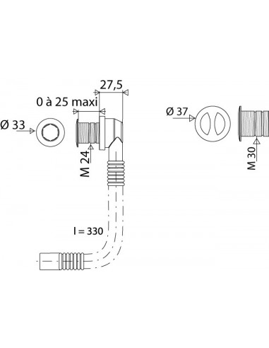 598600 001 00  Универсальный перелив для умывальника, подключаемый к розетке, без распорки, Д. 24 мм и Д. 30 мм, хромированная отделка Valentin Хром  - Вид №2