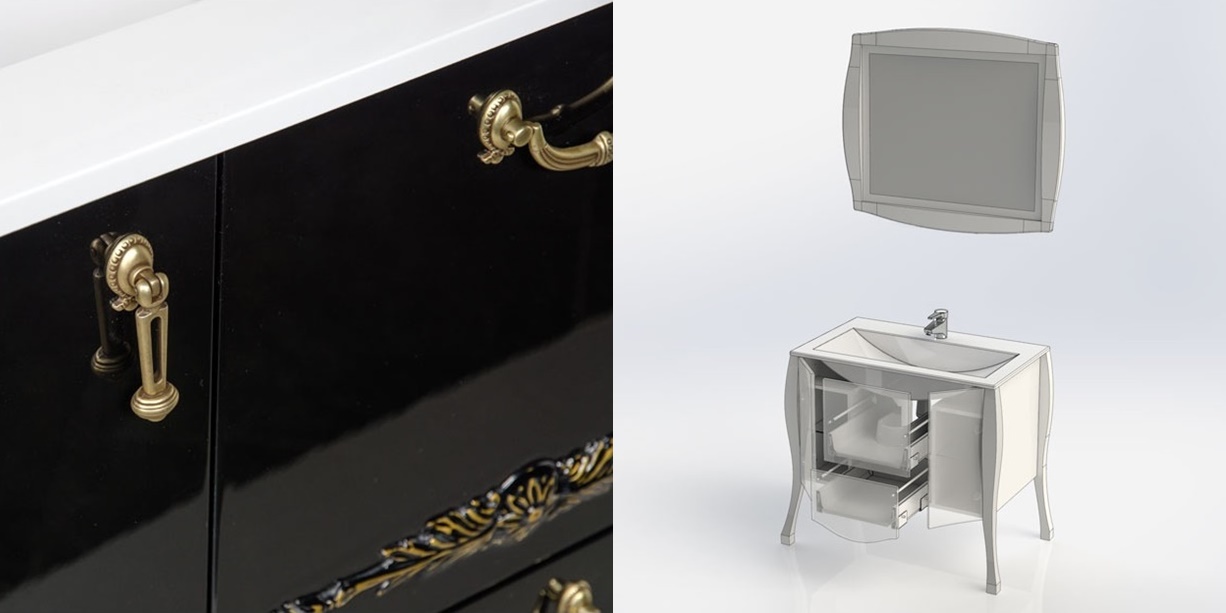 Комплект мебели Aquanet Виктория 90 черный/золото 00184415 - Вид №5