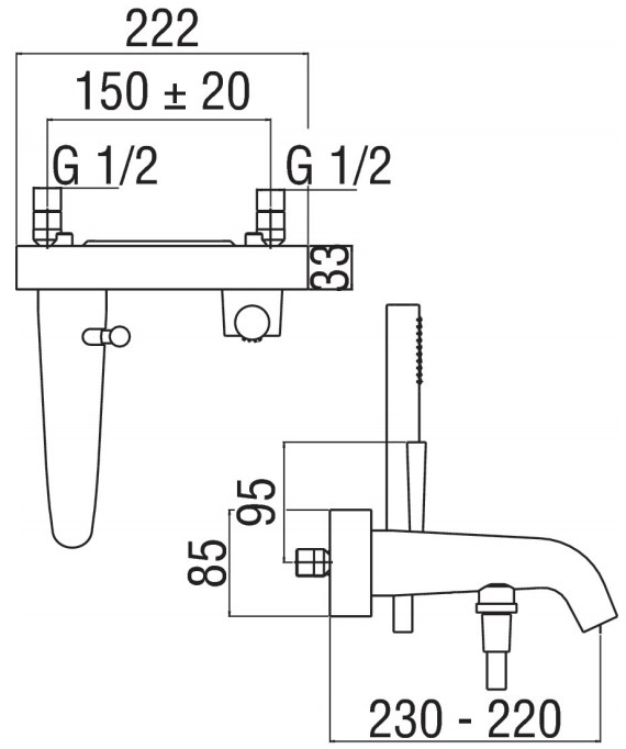 Nobili Rubinetterie Смеситель для ванны, однорычажный, с ручным душем Likid Lk00110cr - Вид №1