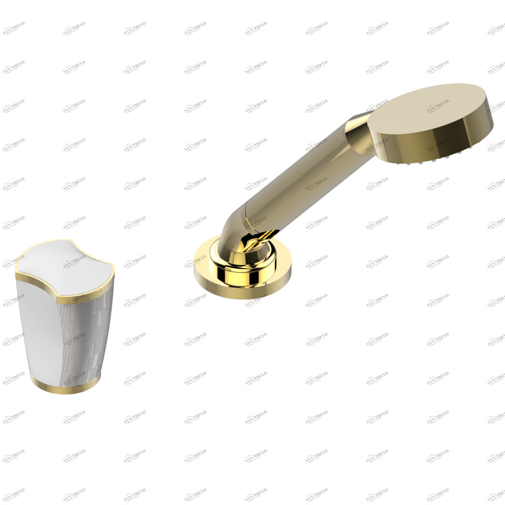 U2E-6532/60A Смеситель керамический устанавливаемый на борту с ручным душем с ручкой одновременной регулировки – потока/температуры Thg-paris Infini белый фарфор с платиновым декором Покрытие PVD золотистый цвет U2E 6532/60A CAT.F