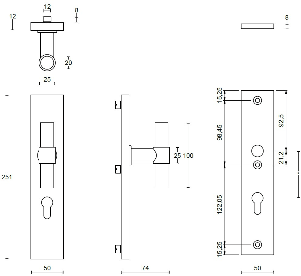 Formani Ручка для входной двери на пластине из нержавеющей стали One Pb20 28-50m /kt /y72 - Вид №1