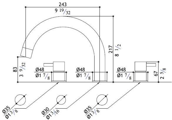 MGS Смеситель для ванны на 3 отверстия из нержавеющей стали Minimal sun-id-1427644 - Вид №3