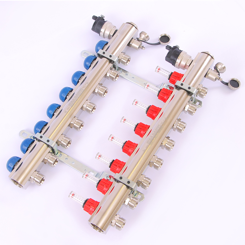 Коллекторная группа TOPWAY с термостатическими вентилями и расходомерами с резьбой под евроконус EMMETI 1"x3/4"ЕК 8 выходов 01298222 - Вид №1