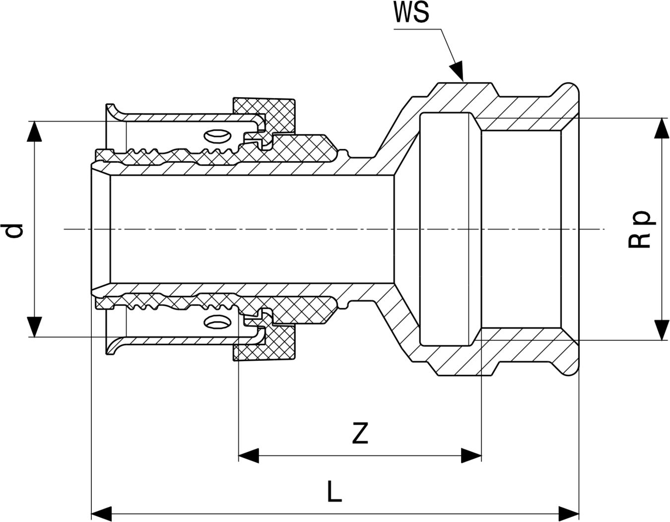 729 646 Модель 6712 Трубопроводные системы  Viega Smartpress  Переходники/​переходные угольники Santreyd  - Вид №3