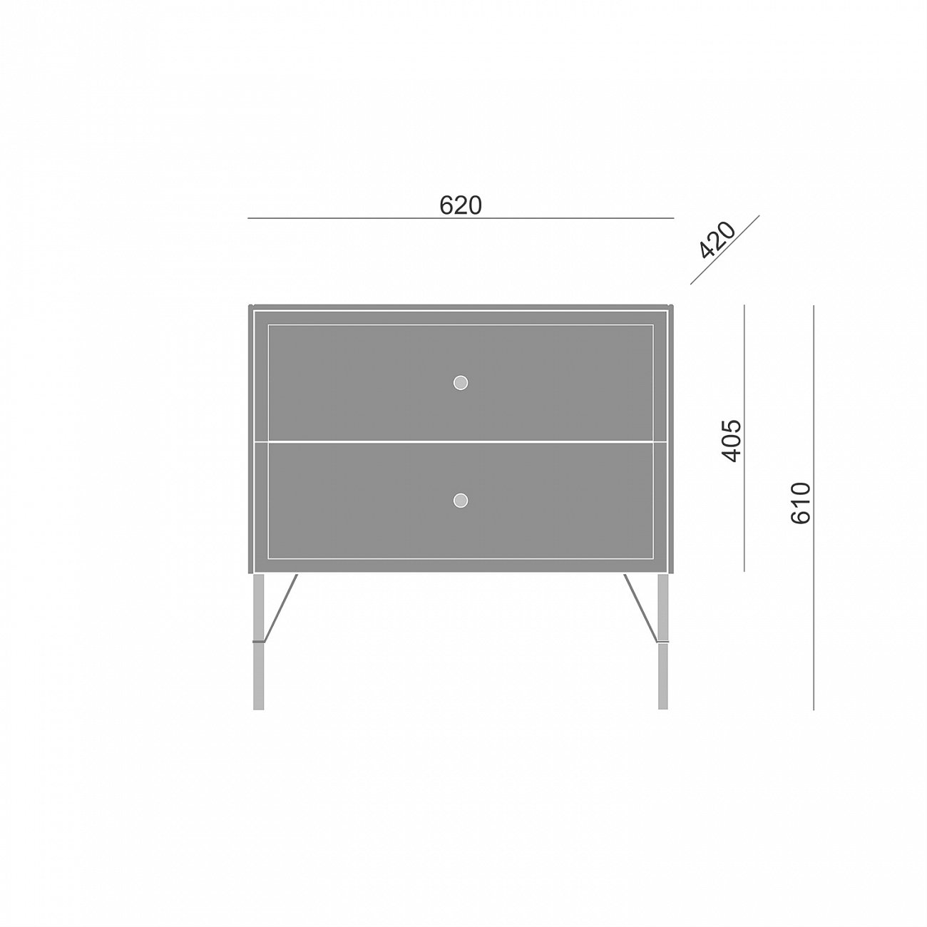 Тумба прикроватная с двумя ящиками светло-серая Moon BRAGIN DESIGN MOON 00-3862427 Серый - Вид №3