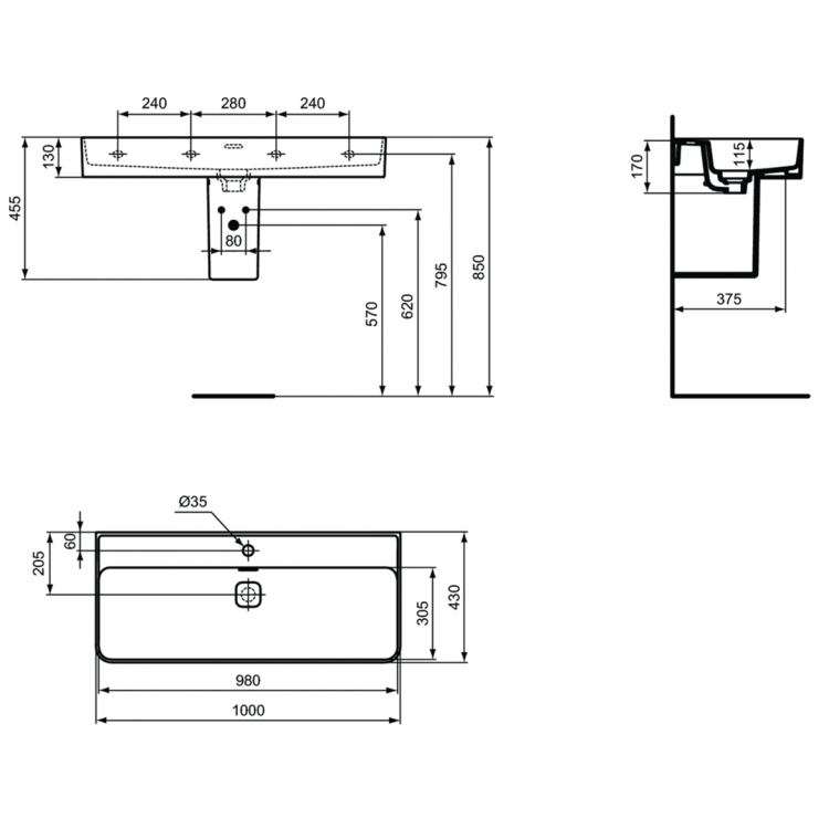 T300201 Раковина 100 см Ideal Standard STRADA II - Вид №19