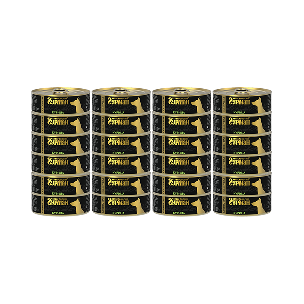 ПР0018347*24 Корм для собак Курица натуральная в желе (золотая серия) конс.100г (упаковка - 24 шт) ЧЕТВЕРОНОГИЙ ГУРМАН 