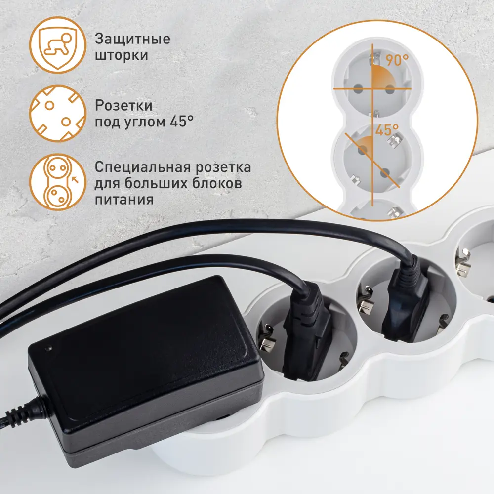 Колодка для удлинителя Legrand Стандарт 6 розеток с заземлением 3680 Вт цвет белый/серый 88499919 STLM-2173274  - Вид №6