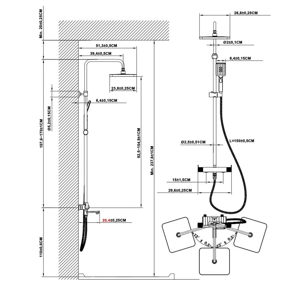 Душевая система KONSENSA Теано с термостатом 3 режима цвет хром STLM-2211098 - Вид №11