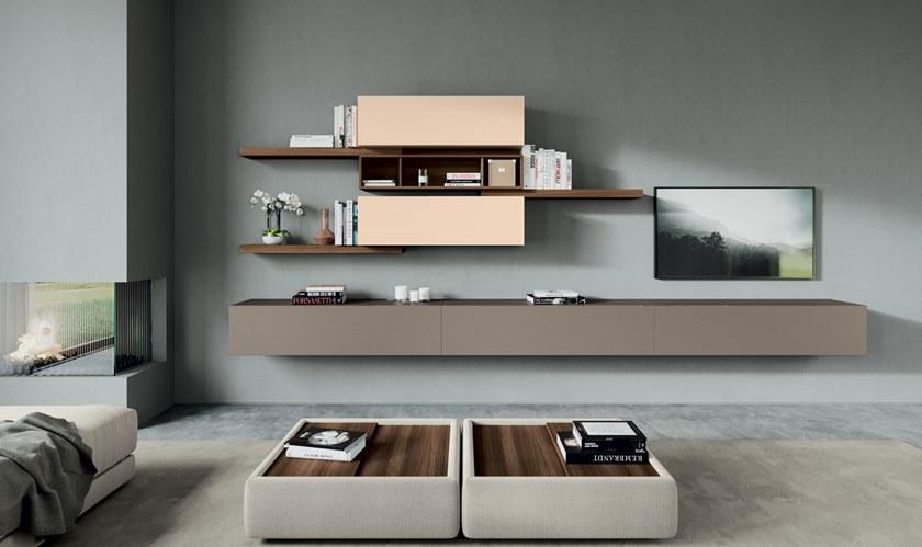 Febal Casa Стена с тумбой под телевизор, облицованная лакированным деревом sun-id-1465037 - Вид №2