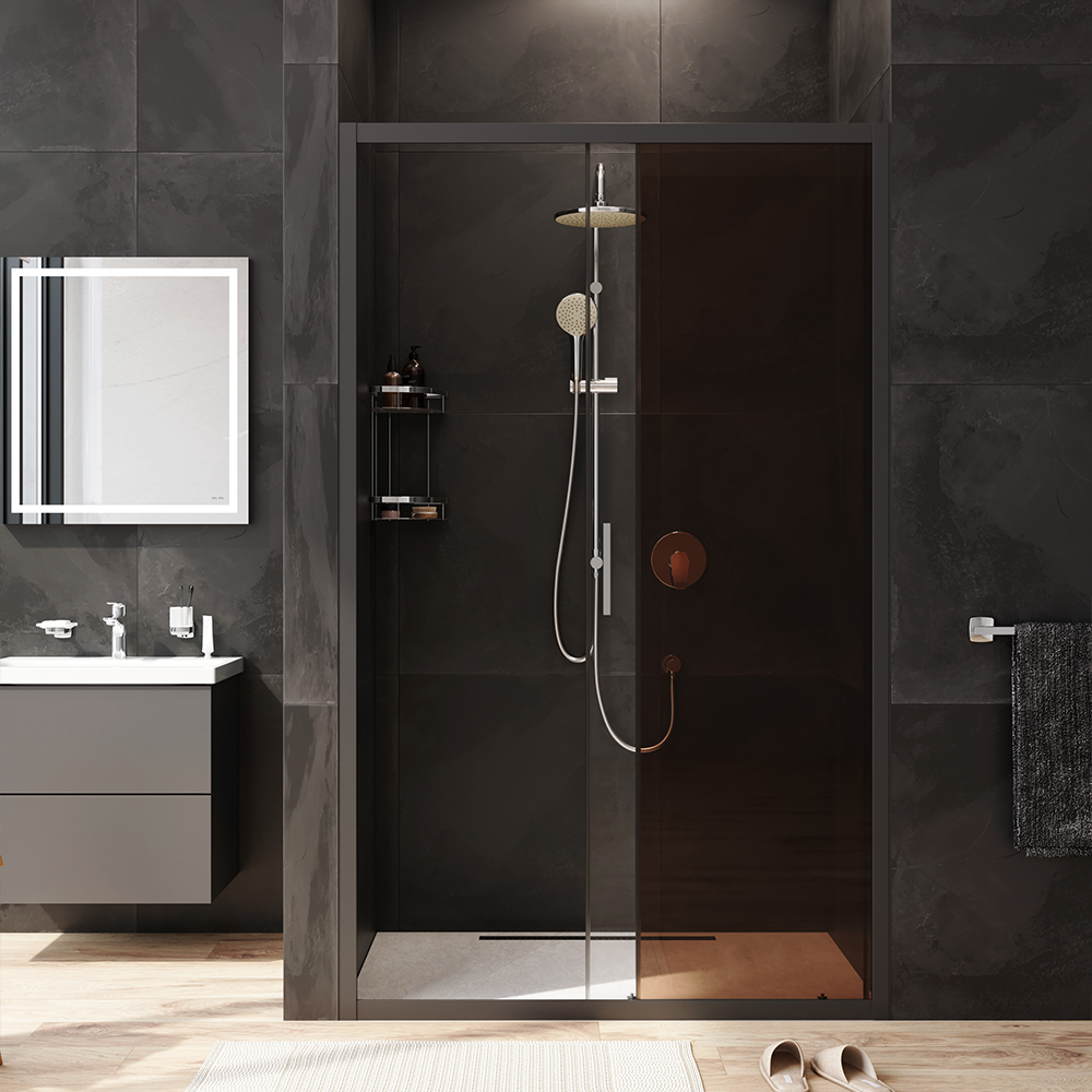 W90G-120-1-195BBr Solo Дверь душевая 120х195 стекло бронзовое профиль черный матовый AM.PM Gem - Вид №2