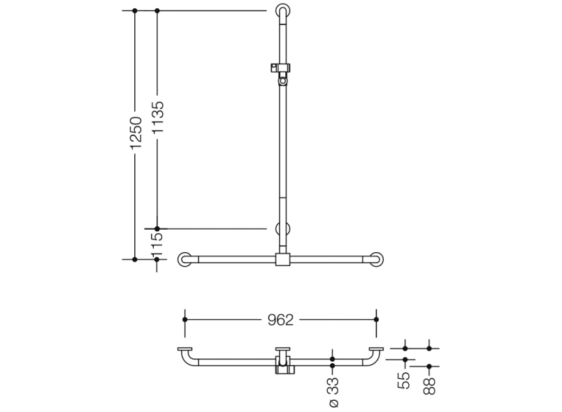 801.35.440 Поручень для душа с выдвижным держателем для душа HEWI Greifen  - Вид №1