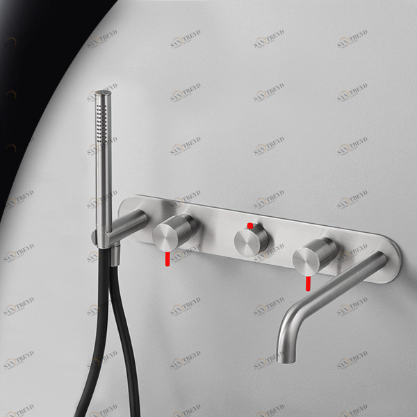 Смеситель для ванны матовая сталь с красной ручкой Toki Radomonte TKI52SCIL25