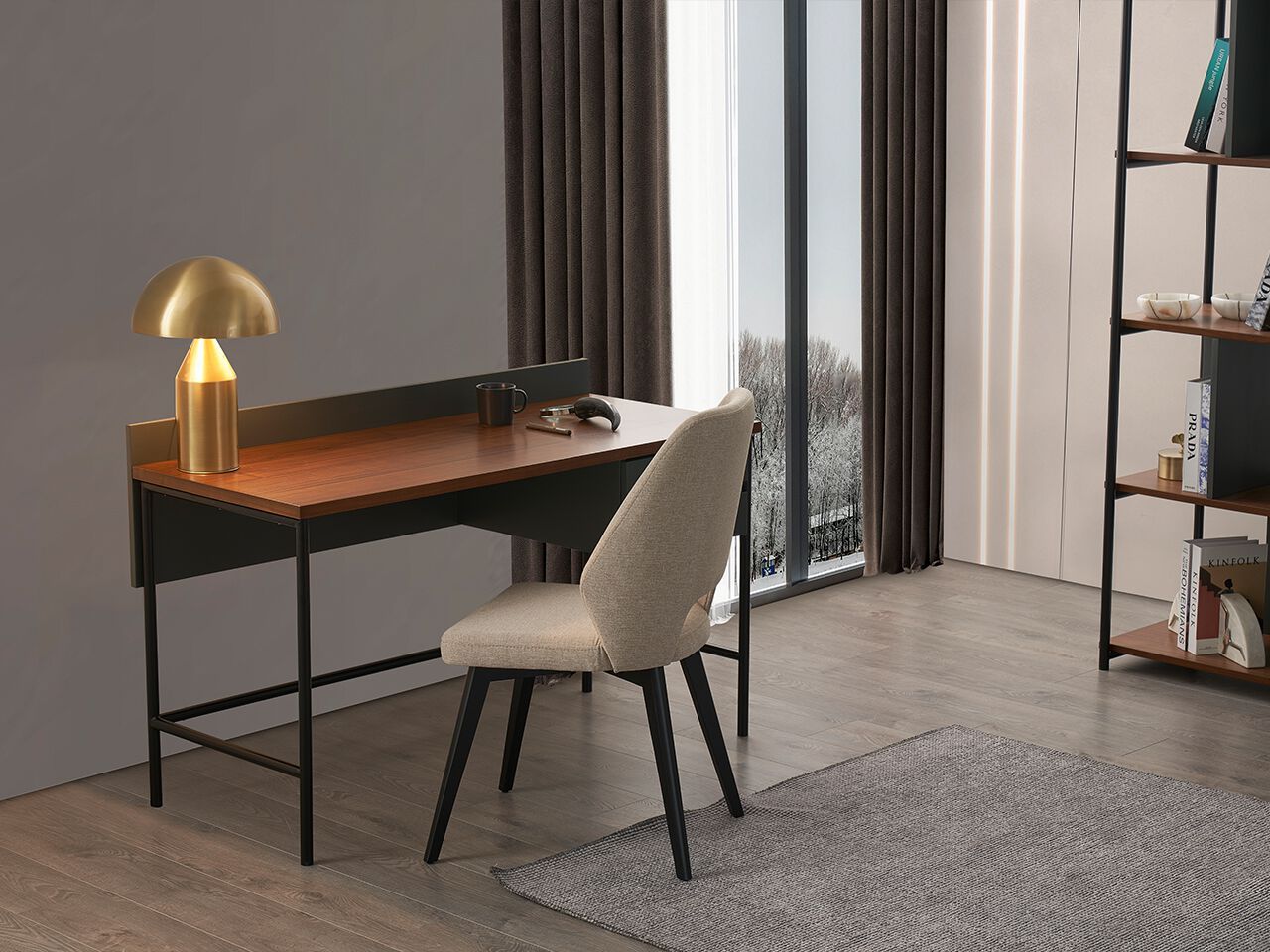 Деревянный и металлический письменный стол с ящиками NDESIGN пекан ARCH-00082311