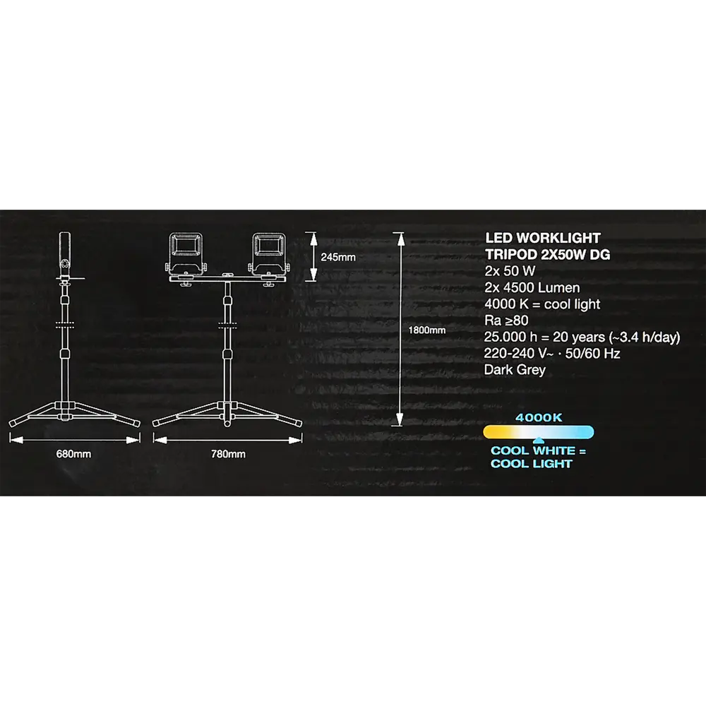 Прожектор светодиодный уличный Ledvance Work Light 2x50 Вт 4000K IP65 на треноге, нейтральный белый свет 82354996 STLM-2188399  - Вид №4