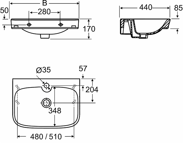 1116501101 Подвесная раковина настенная прямоугольная IDO Glow - Вид №1