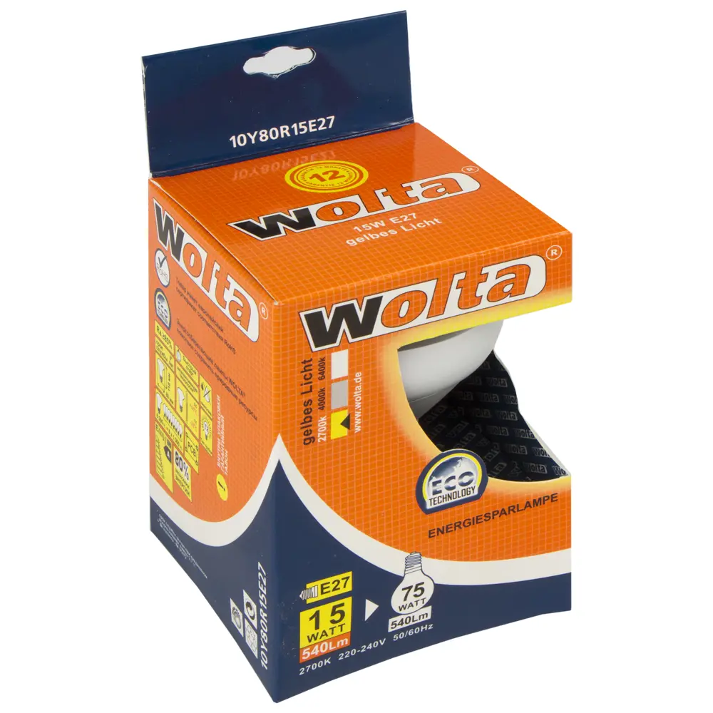 Лампа энергосберегающая Wolta спот, Е27, 15Вт, тёплый свет STLM-2117364 - Вид №1