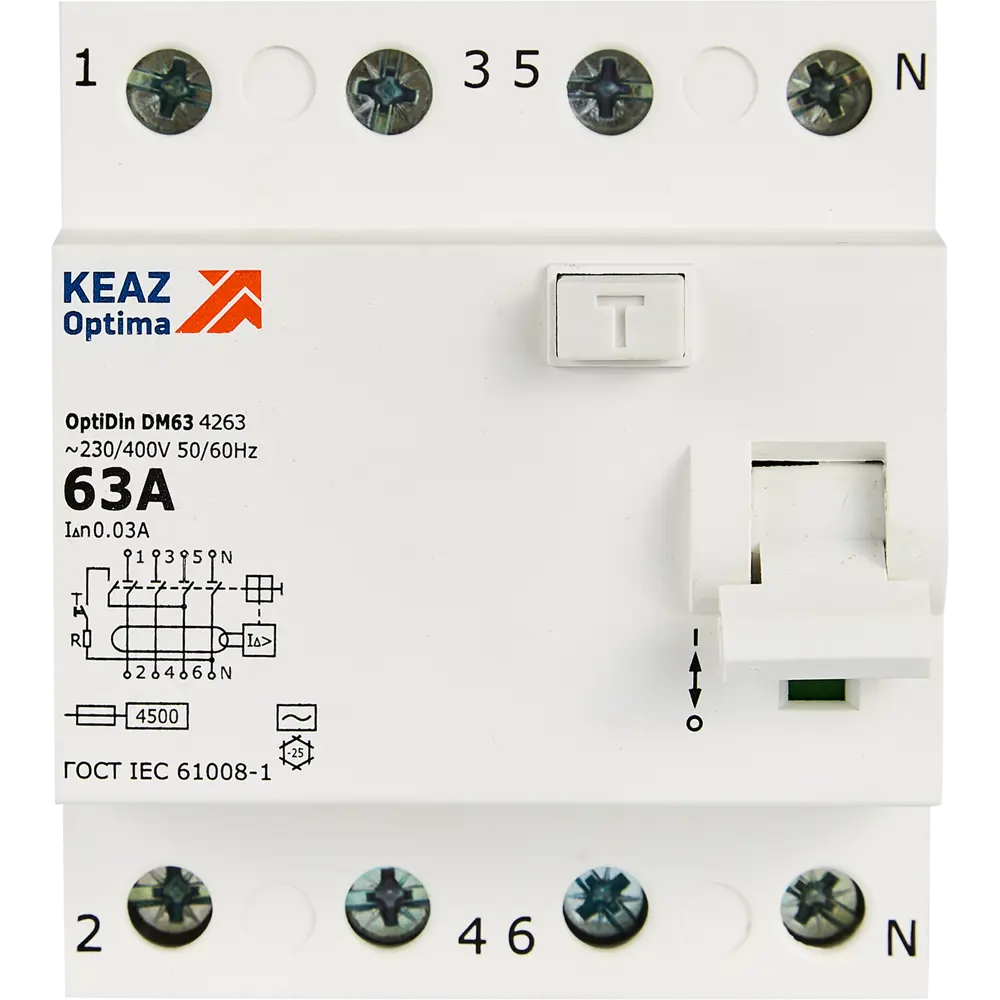 УЗО КЭАЗ 4-полюсное 63А с защитой от токов утечки 89341827 STLM-1106430 - Вид №1