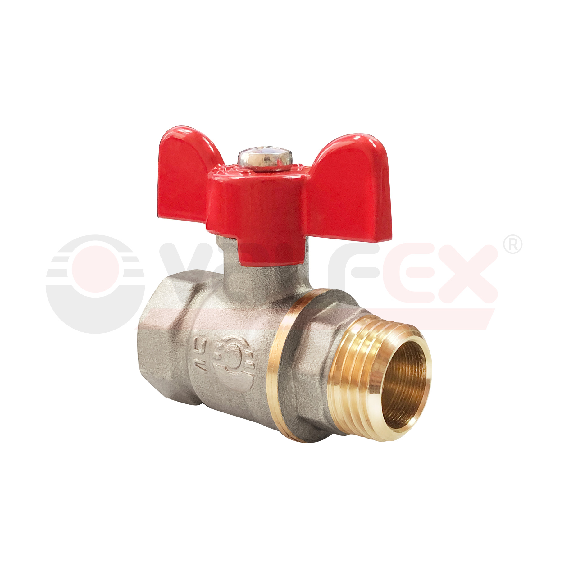 VF.218.NLB1.012 Valfex Кран шаровой OPTIMA (с никелевым покрытием), ручка-бабочка (внутр.-наруж.)  1/2" 