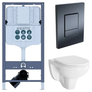 Комплект инсталляции Aquatek Pneumo N 49 с ободковым унитазом Damixa Jupiter клавиша Aquatek Pnn-0000004 чёрная