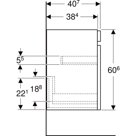 501.904.JR.1 Шкафчик для раковины Geberit Renova Plan, с одним выдвижным ящиком и одним внутренним выдвижным ящиком Geberit  - Вид №53