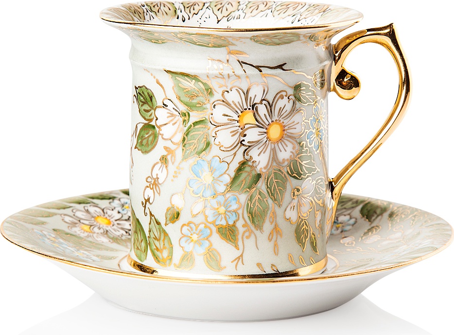 10617332 Мануфактуры Гарднеръ в Вербилках Чашка кофейная с блюдцем "Гарднеровская" "Лето" Фарфор, Керамика 