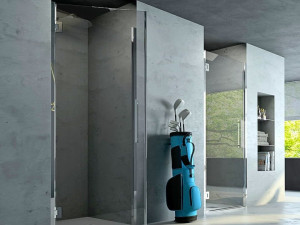 Стальная и стеклянная нишевая душевая кабина с распашной дверью