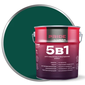 ЛАКРА Грунт-эмаль 5 в 1 для металла и дерева, зеленый мох 5 л 89416436